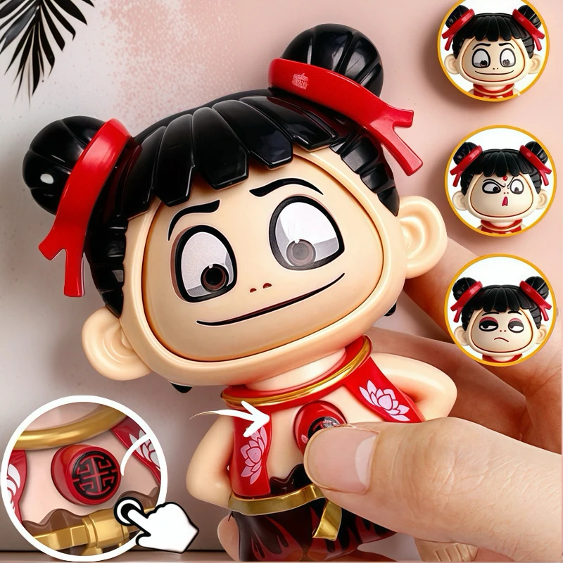 新款哪吒变脸表情包魔童闹海翻脸玩具按压公仔摆件搞怪敖丙玩偶