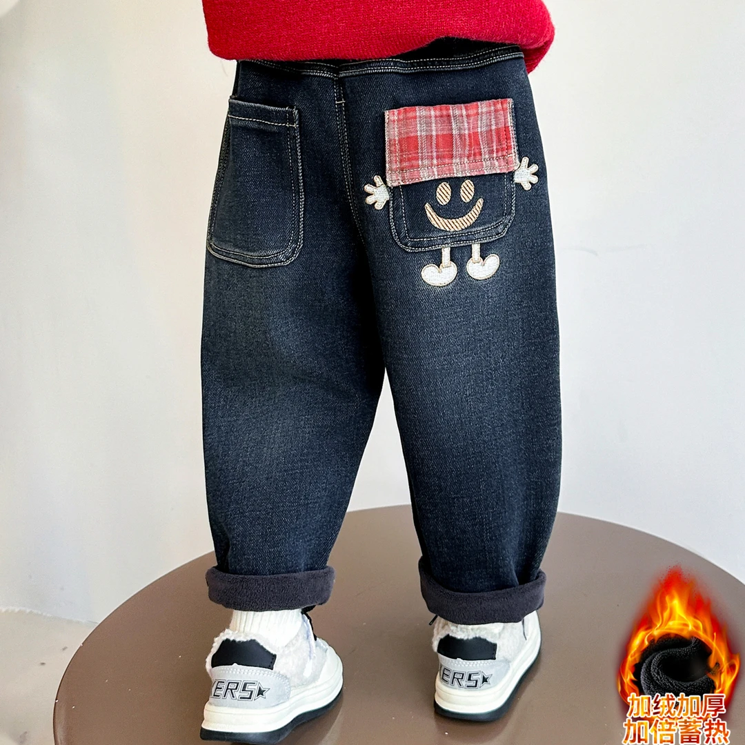 女童加绒牛仔裤洋气儿童秋冬装新款女宝宝加厚休闲裤子小女孩时髦