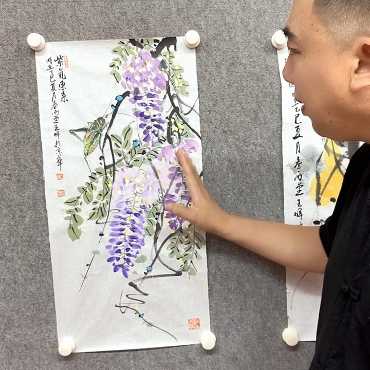 国画蝈蝈紫藤作品
