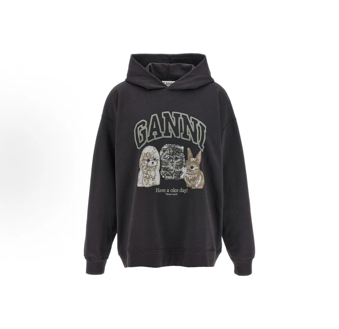 Ganni 新品三小只动物黑色连帽卫衣（不支持7天退换）