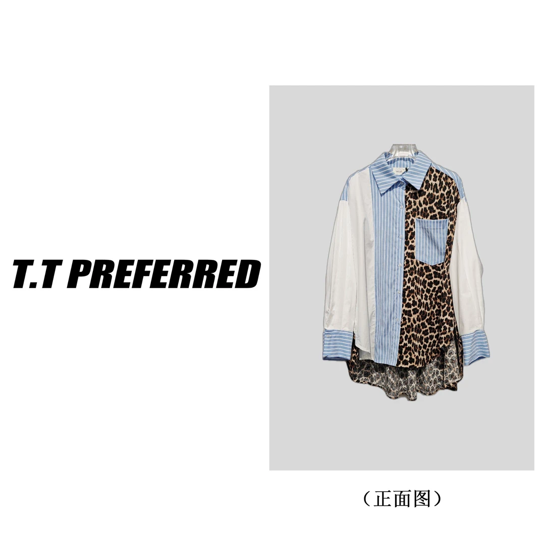 【T.T】25春秋季新款时尚百搭个性拼接衬衣C-002