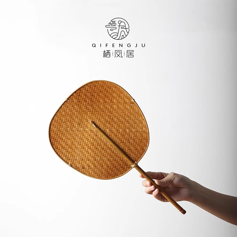 栖凤居手工竹编大漆扇子中国风夏季纳凉腰扇中式家用便携蒲扇团扇