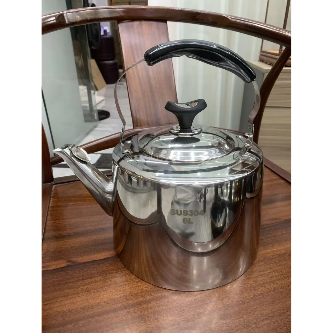 304不锈钢烧6L水壶电磁炉鸣笛煤气平底大容量家用燃气加汤鸣音水