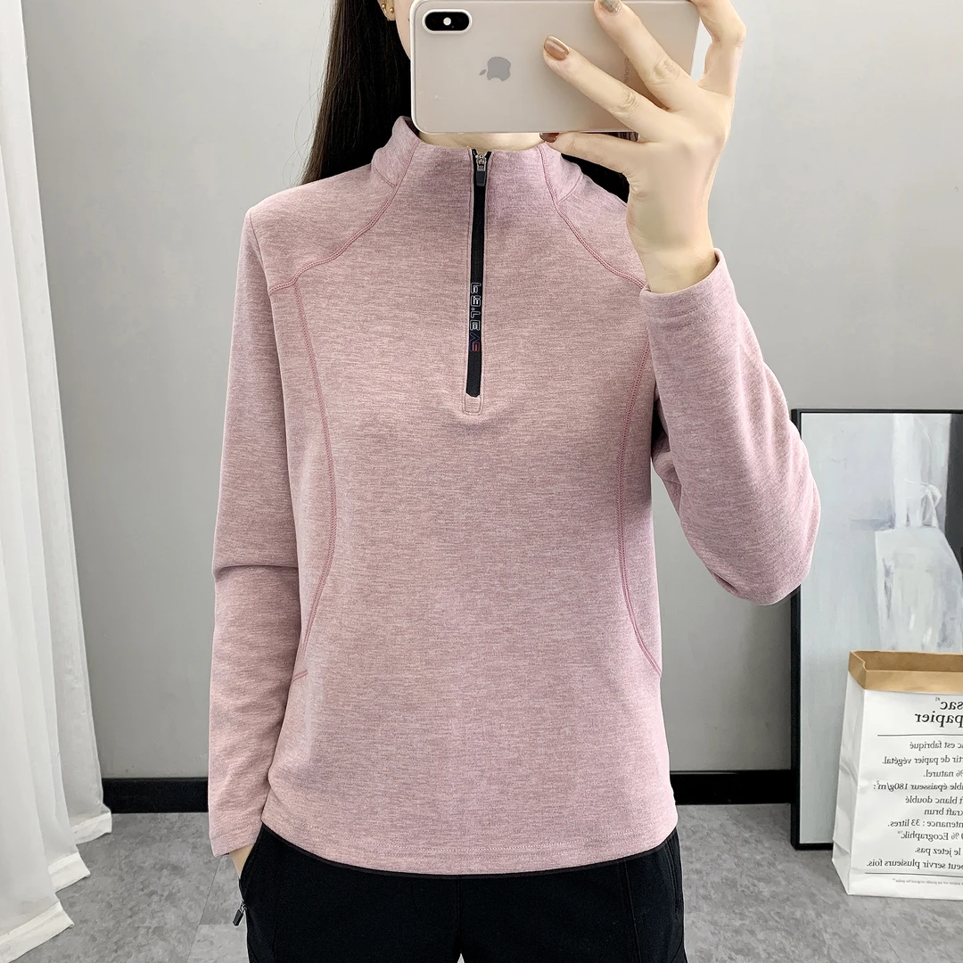 秋冬季德绒衣弹力打底衫内搭立领户外运动卫衣女款长袖保暖套头衫