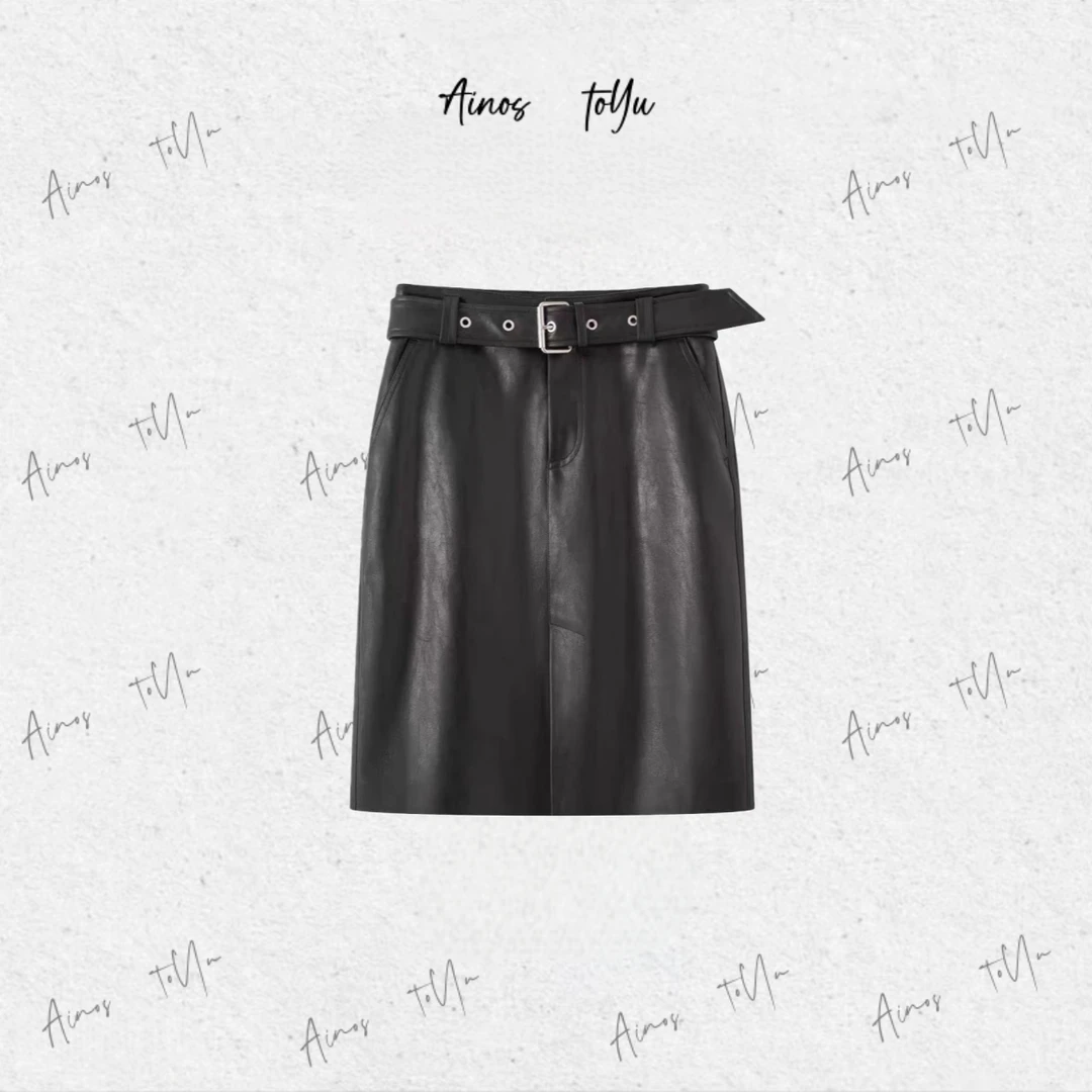 【艾家商场同款】2025秋冬新款高腰A字PU皮短裙半身裙女4127