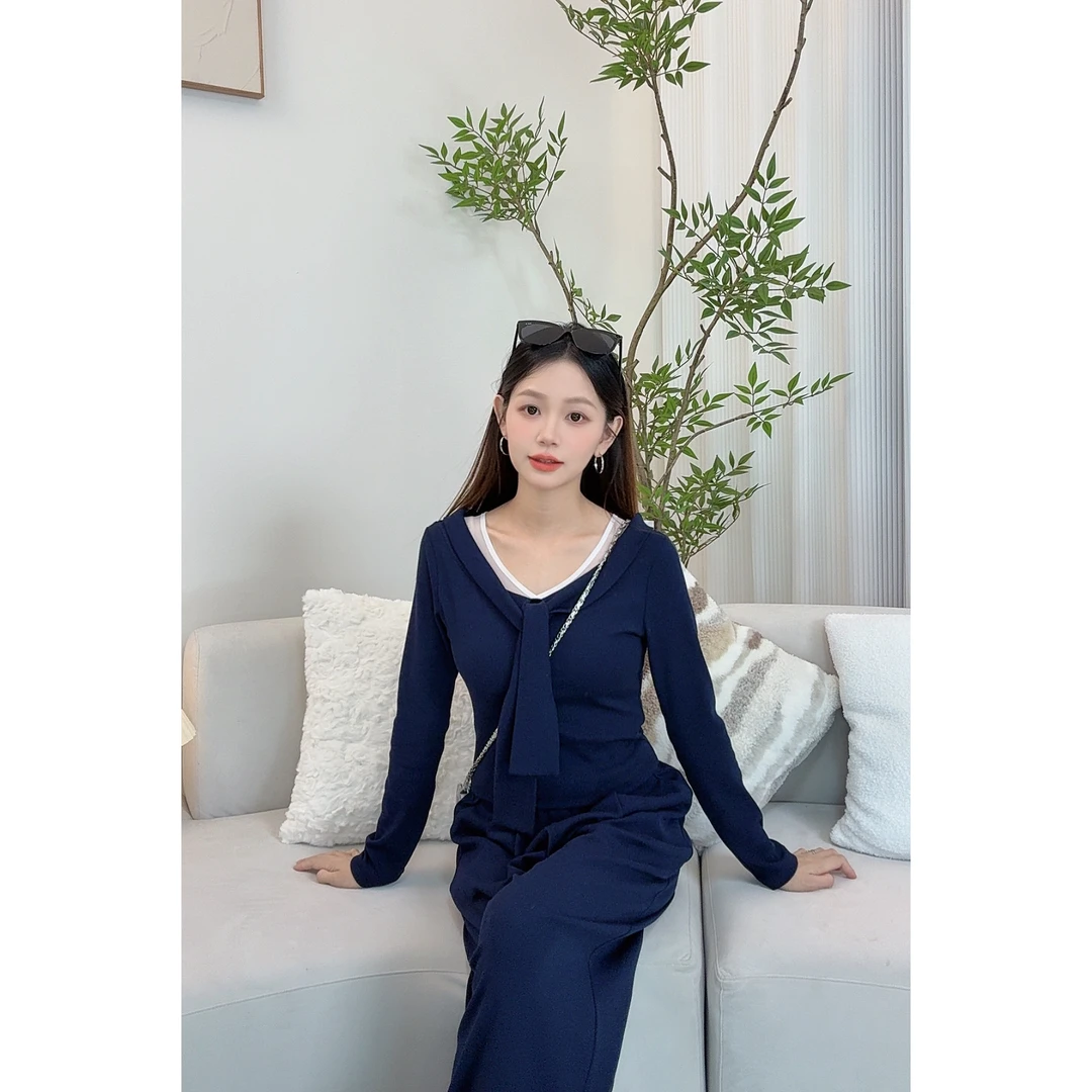 【现货】秋季新款显瘦高腰直筒宽松长袖上衣+裤子套装-2539