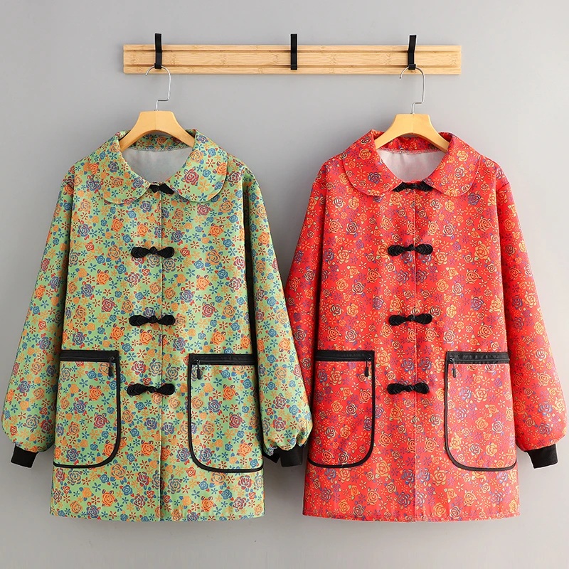 新中式国风正穿衣长袖围裙女厨房做饭防污耐磨透气干活罩衣工作服