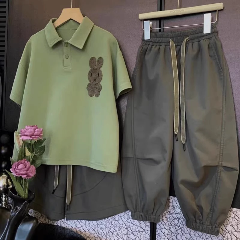 男童夏装套装2025夏季新款儿童时尚polo短袖刺绣T恤休闲衬衣男童