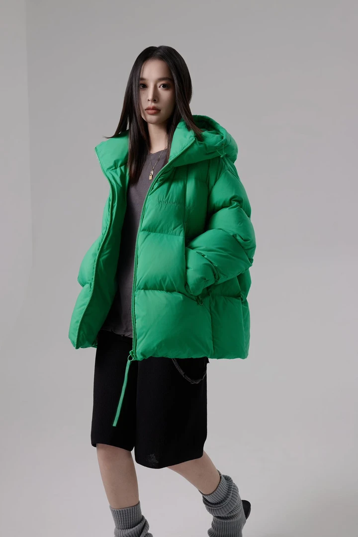 3382冬装新款90白鸭连帽中长款简约加厚羽绒服休闲外套女