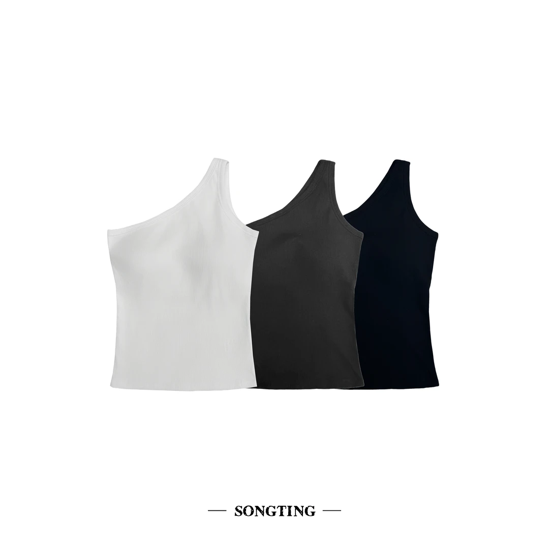 SONG TING 斜肩剪裁解构感胸垫背心