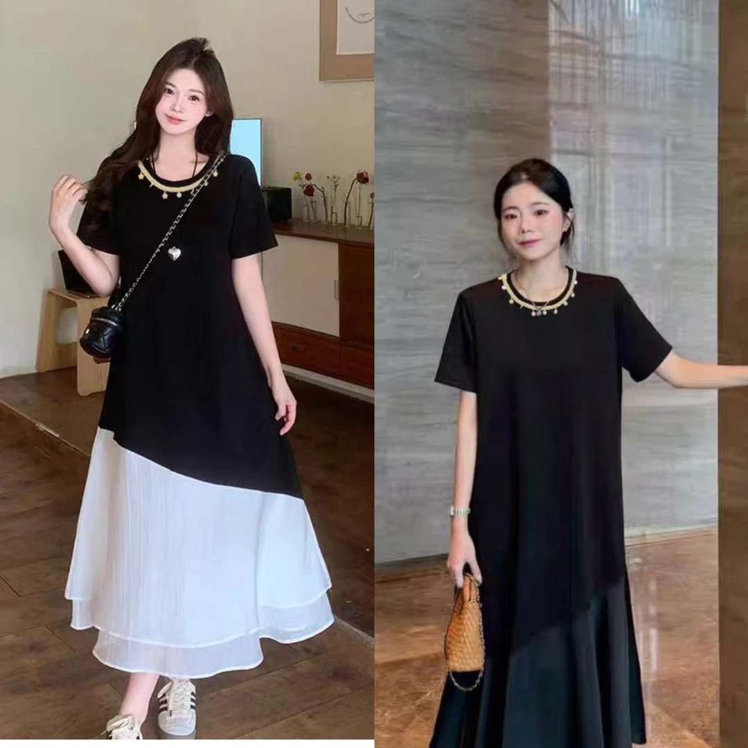 2797-C-重工缝制亮片A摆显瘦鱼尾连衣裙大码女装100-210斤