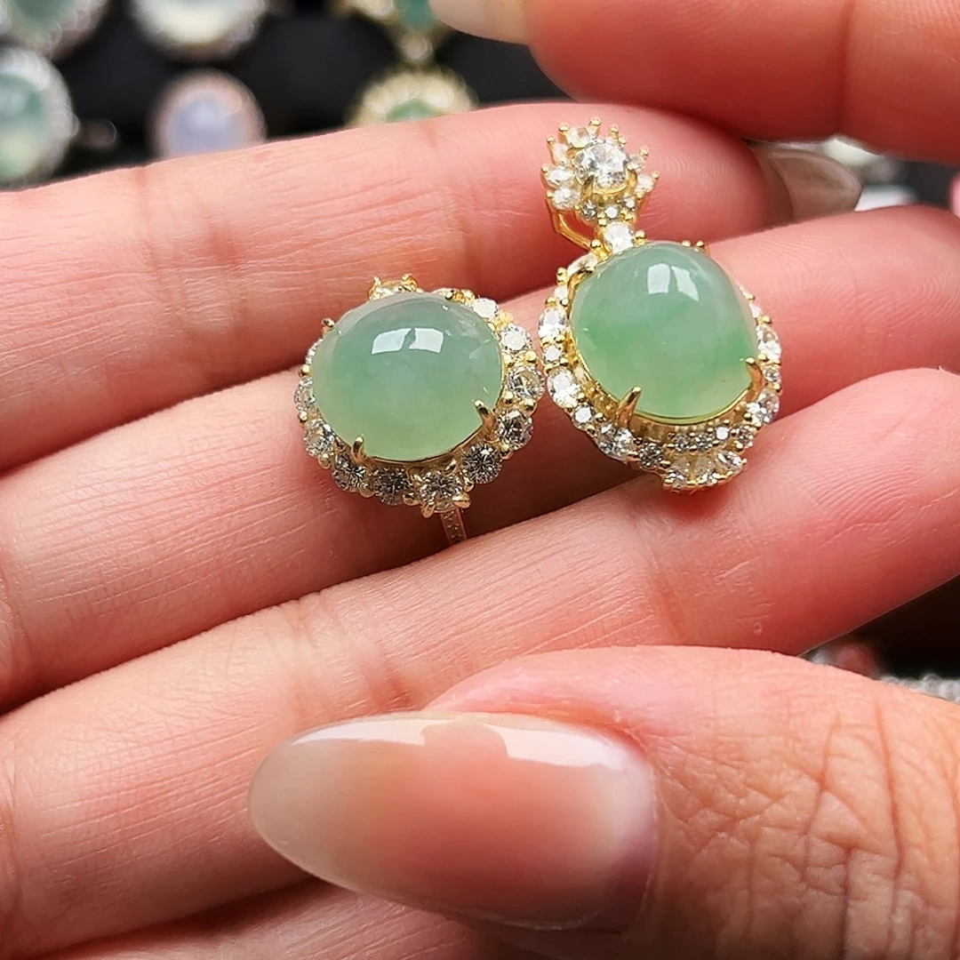 翡翠银S925镶嵌戒指缅甸天然A货翡翠套件