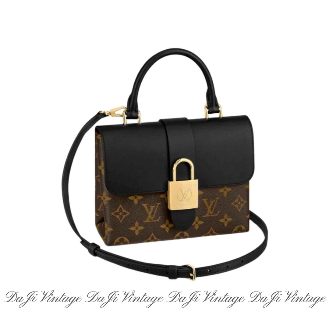 大吉中古/LV LOCKY 棕色 老花 涂层帆布拼牛皮 BB 锁头包 黑色肩