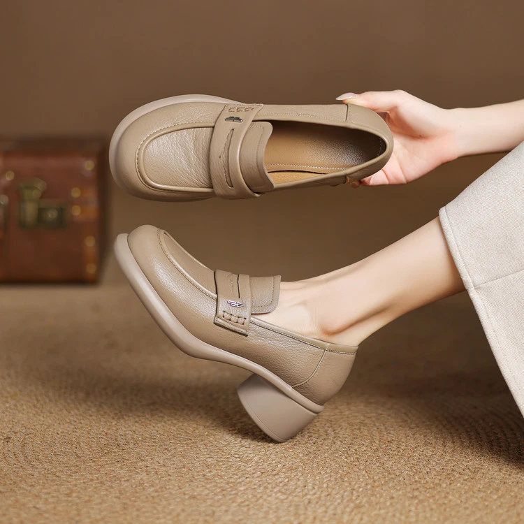 4.5cm 通勤休闲百搭粗跟乐福鞋春季英伦风复古舒适软底时尚乐福鞋