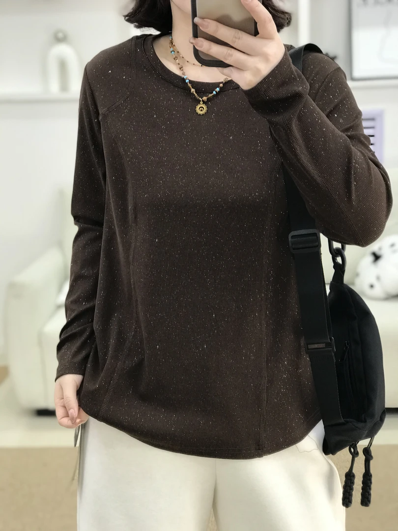 {莹莹推荐}1598秋季大码女装百搭满天星打底T恤