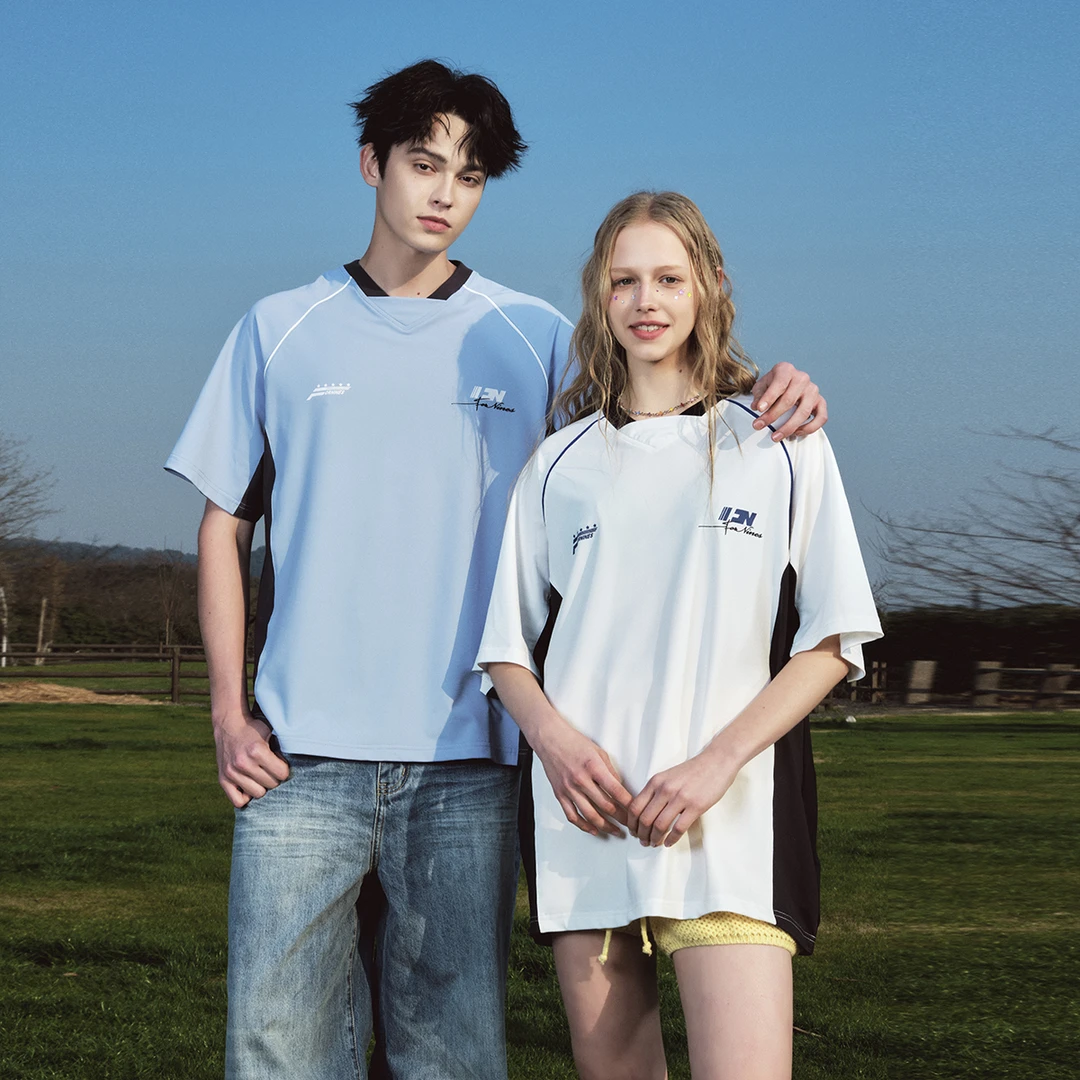 FORNINES凉感速干V领运动短袖T恤男女情侣装上衣潮牌夏季美式半袖