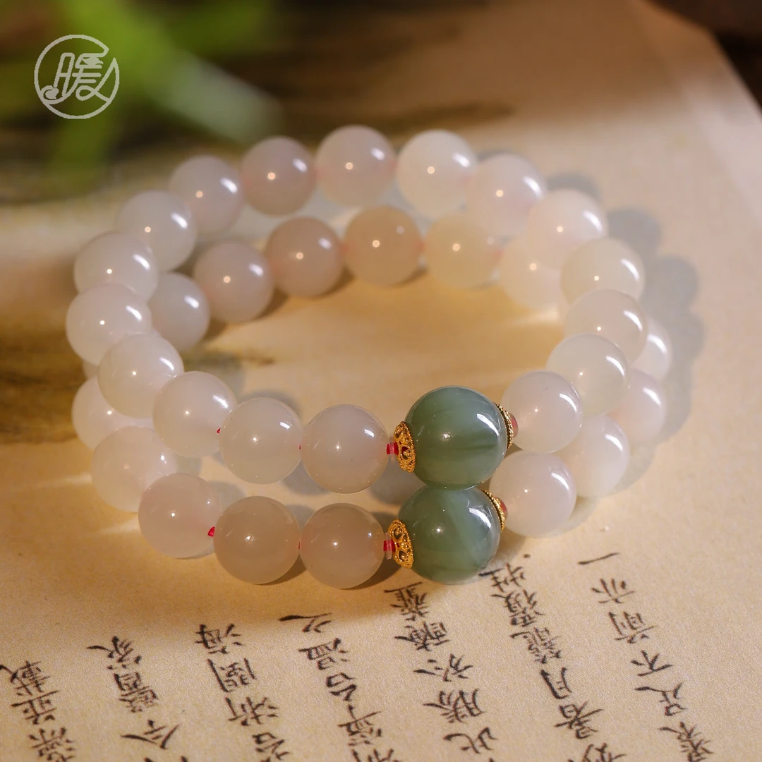 单圈和田玉10mm搭配18k碧玉路路通手链A6584多样性发一