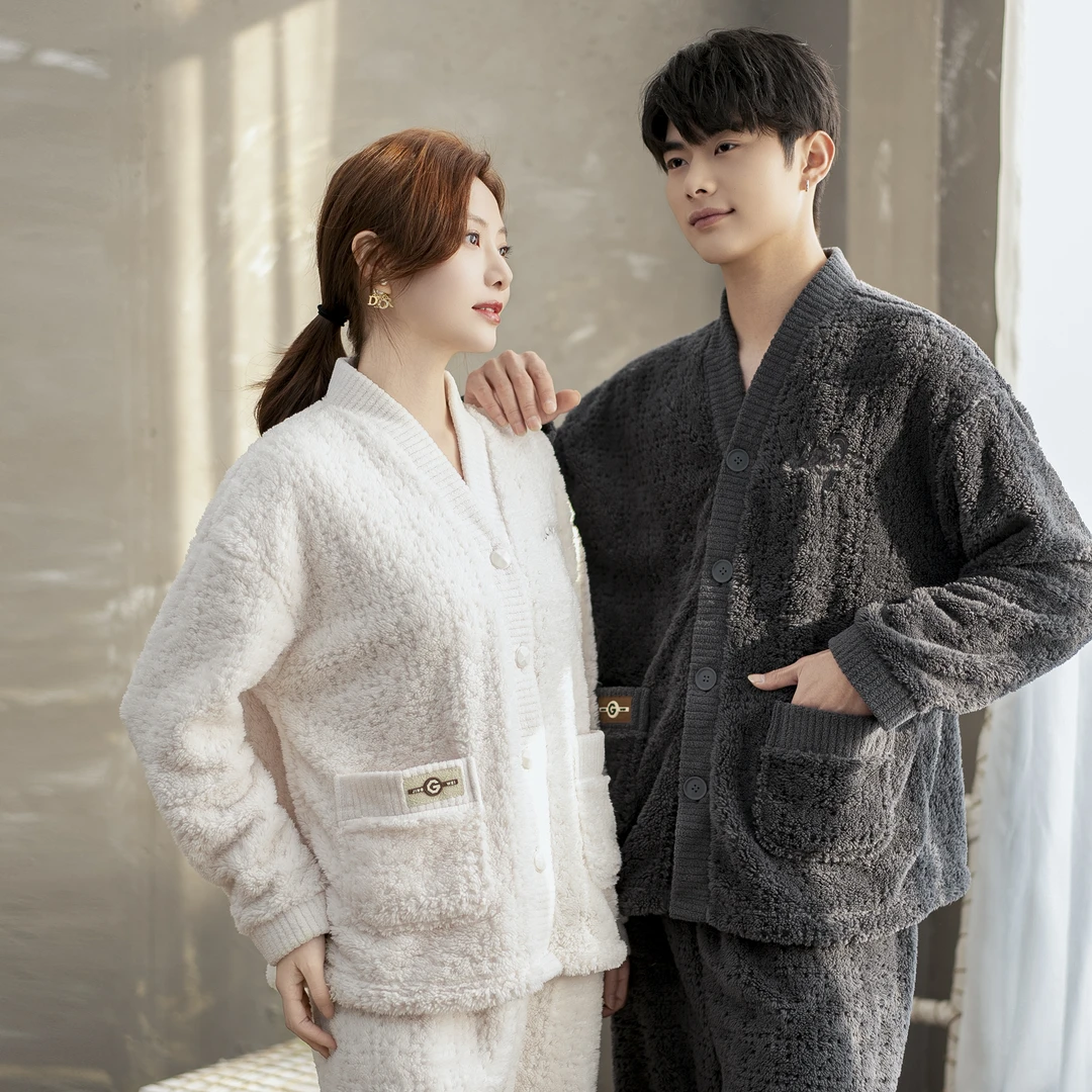秋冬上新情侣款加绒保暖发热家居服套装