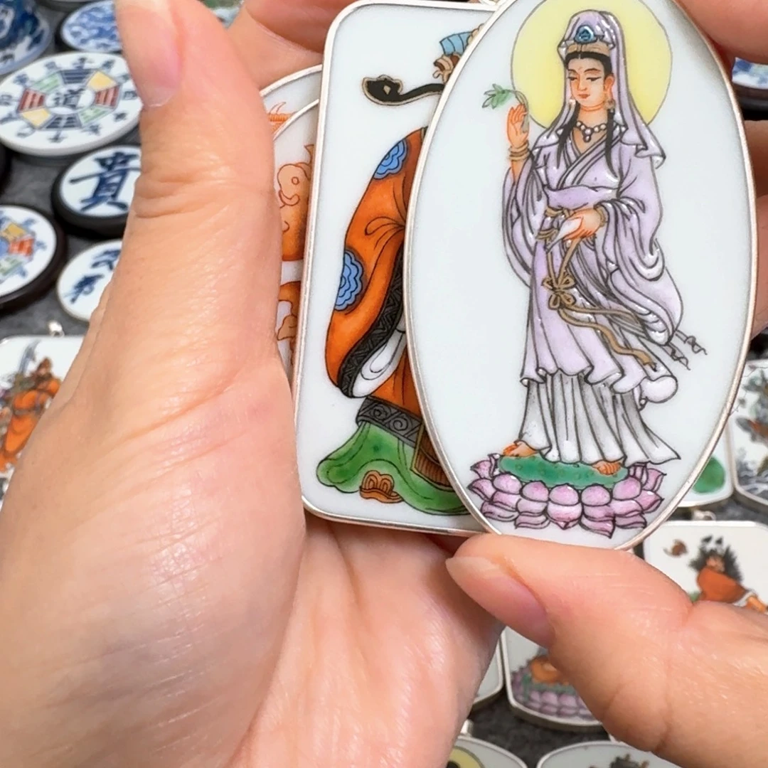 陈***雷瓷片粉彩纯银四个精品