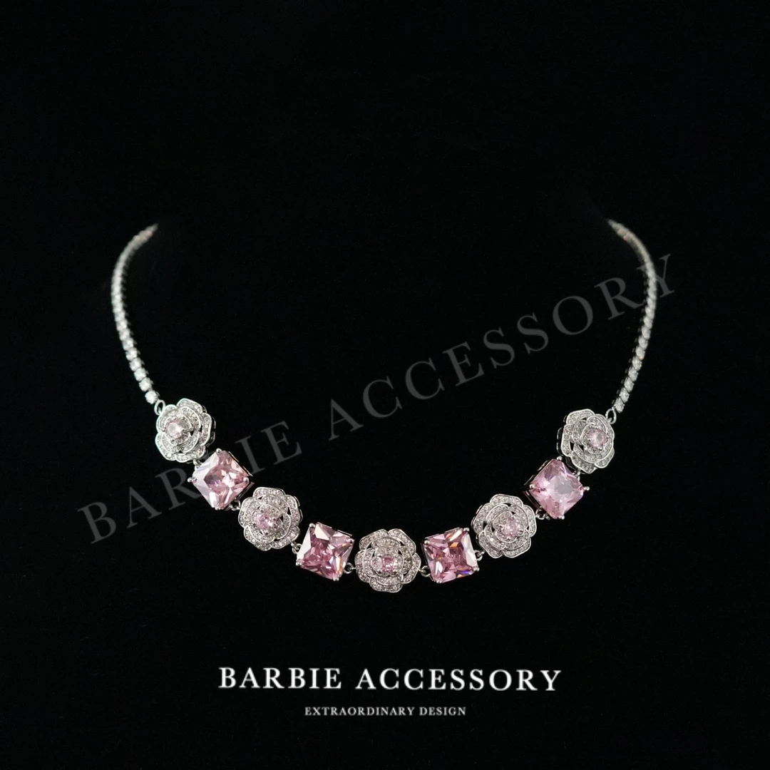 铜合金合成锆石项链 【花语花仙】法式中古时尚设计款高级感颈链