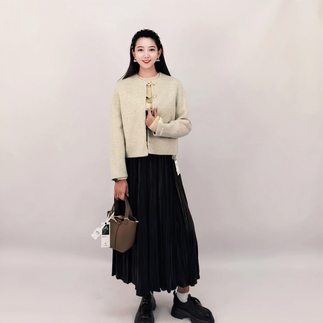 秋冬新款法式小香千金风短款双面呢女大衣