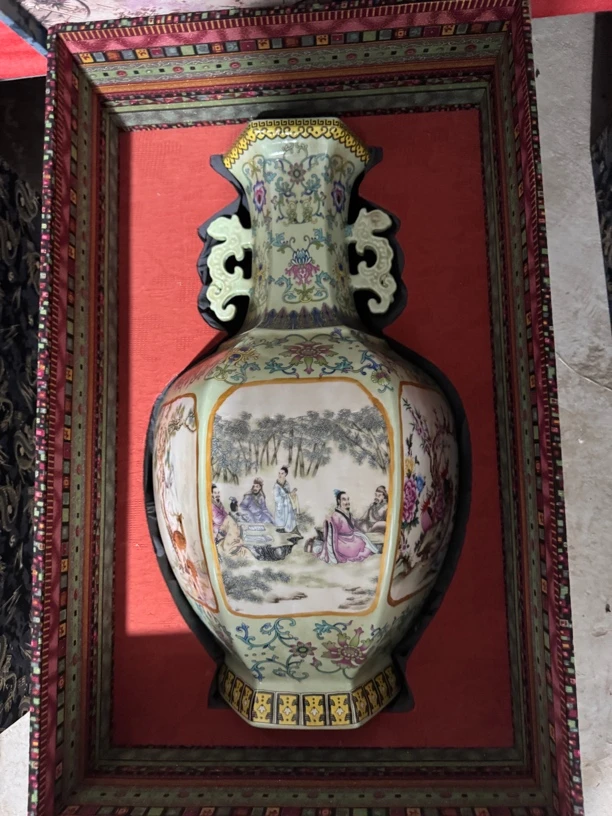 绿色六棱瓷瓶一个摆件链接富贵