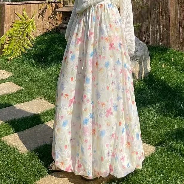 L L琳甜美花苞蓬蓬裙法式温柔风碎花半身裙高腰显瘦a字裤裙5078