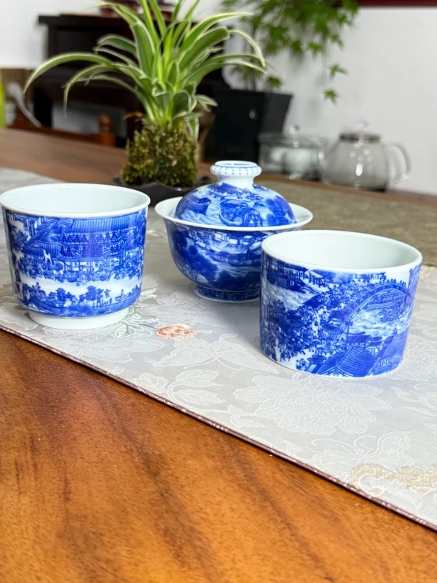 天青山房-精工清明上河图系列复古手工泡茶杯家用陶瓷茶具品茗杯
