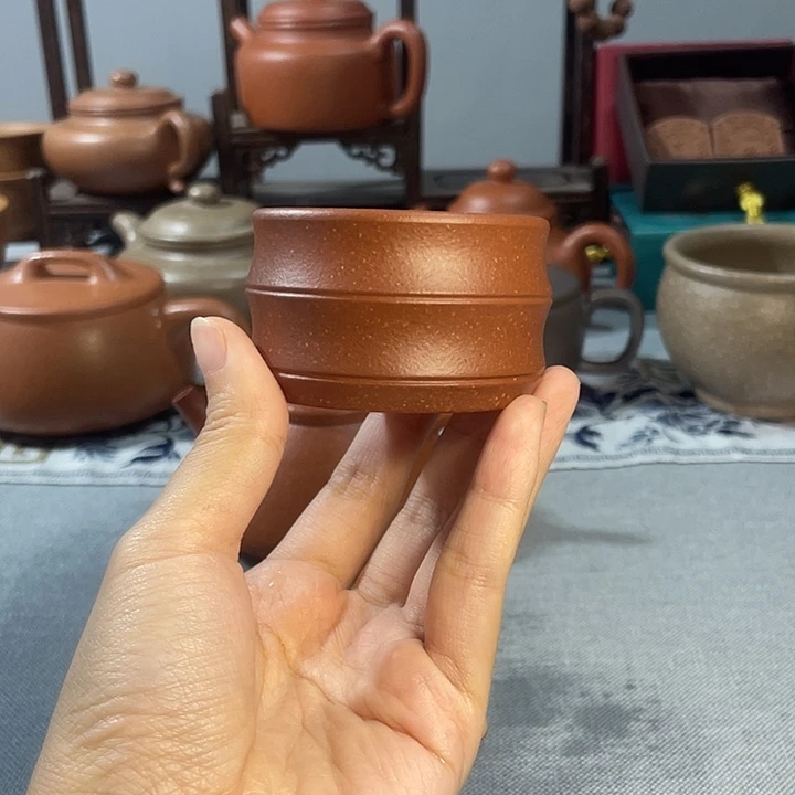 茶杯紫砂红降坡竹节杯