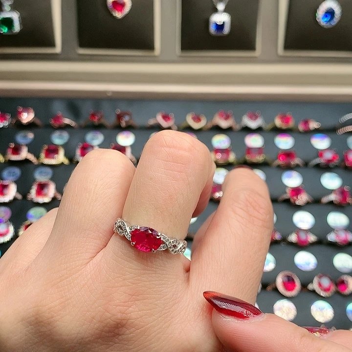 红宝石戒指银S925镶嵌1
