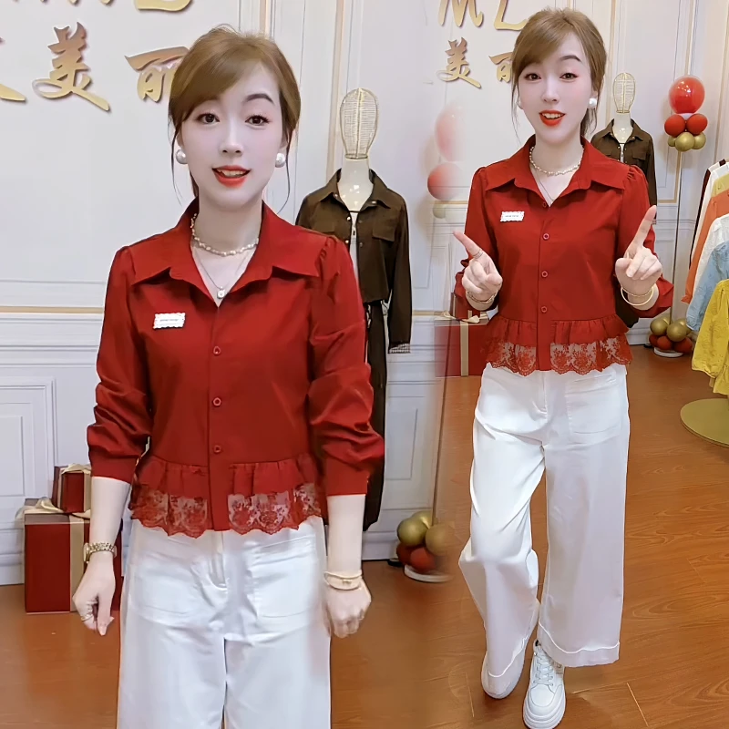 法式设计感polo领单排扣长袖衬衫女2025秋冬新款洋气减龄遮肉上衣