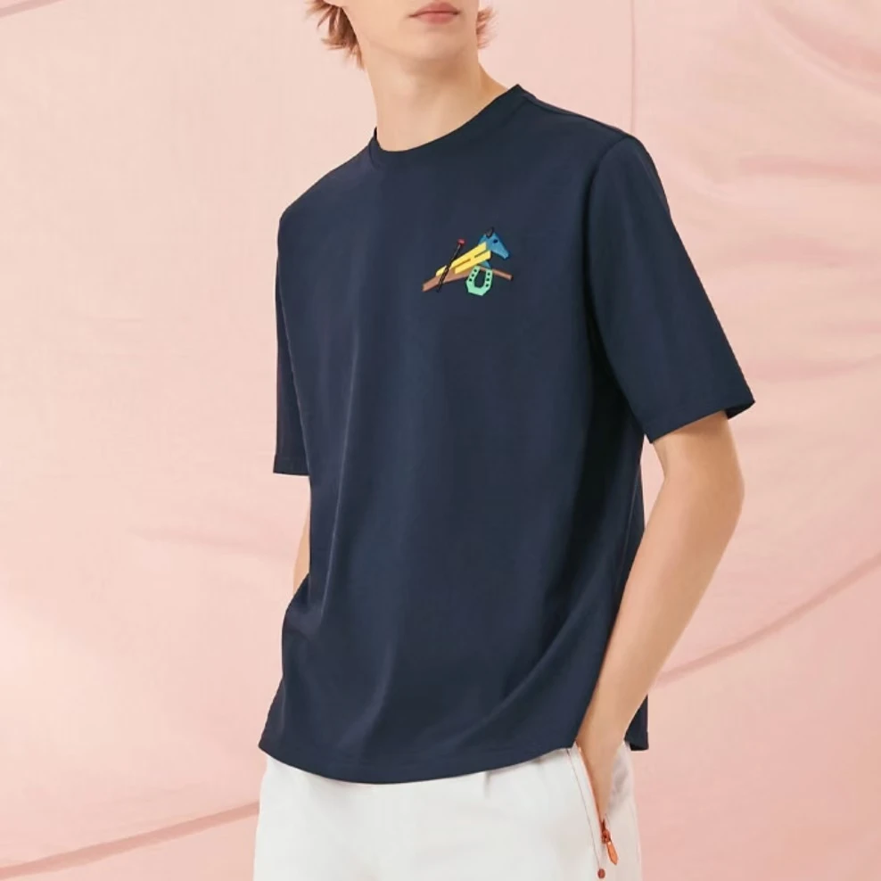 全新未使用 Hermes/爱马仕 迷你皮革细节短袖T恤L码