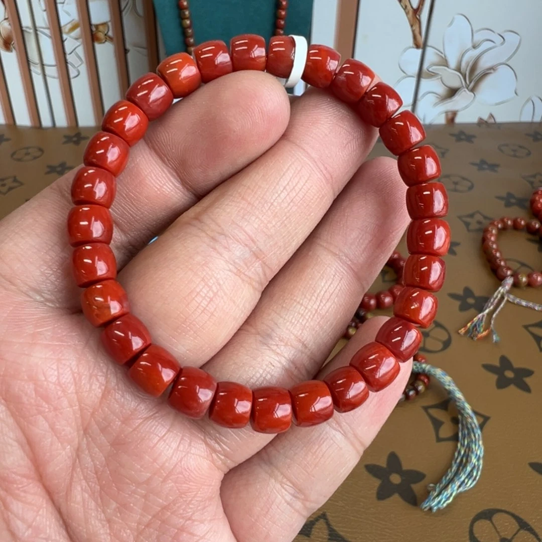 南红玛瑙未镶嵌手串瓦西双色锦红7mm