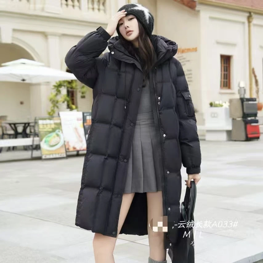 韩版女士长款过膝连帽冬季加厚保暖宽松白鸭绒百搭羽绒时尚休闲