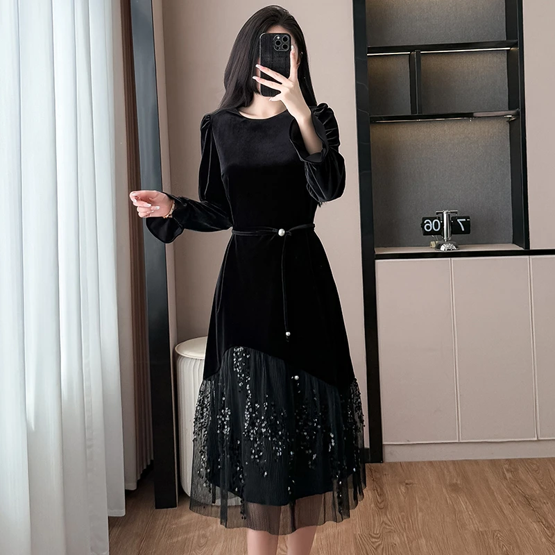 轻奢气质连衣裙女秋冬高级质感洋气礼服长裙子显瘦时尚修身鱼尾裙