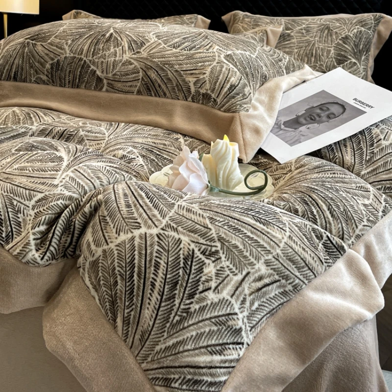 水星高端适用家纺冬季高级感加厚牛奶绒四件套双面保暖珊瑚绒被套