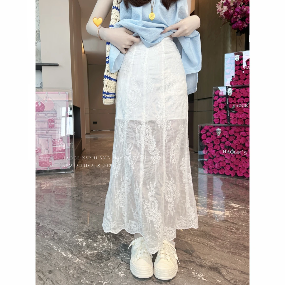浩哥严选●半身裙预C5BSQ3943A蕾丝显瘦气质白色高腰百搭夏季镂空