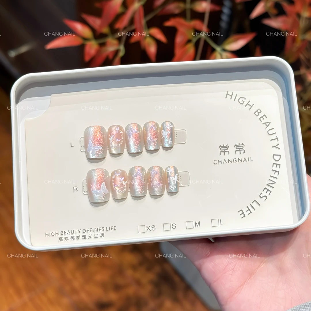 霞光蝶语-RosyFlutter-精致立体美甲显白渐变极光穿戴甲10片装