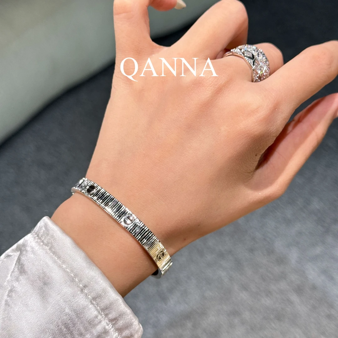 QANNA【新版LOVE满天星】【宽版缎带】重金版情侣同款素金手链AY