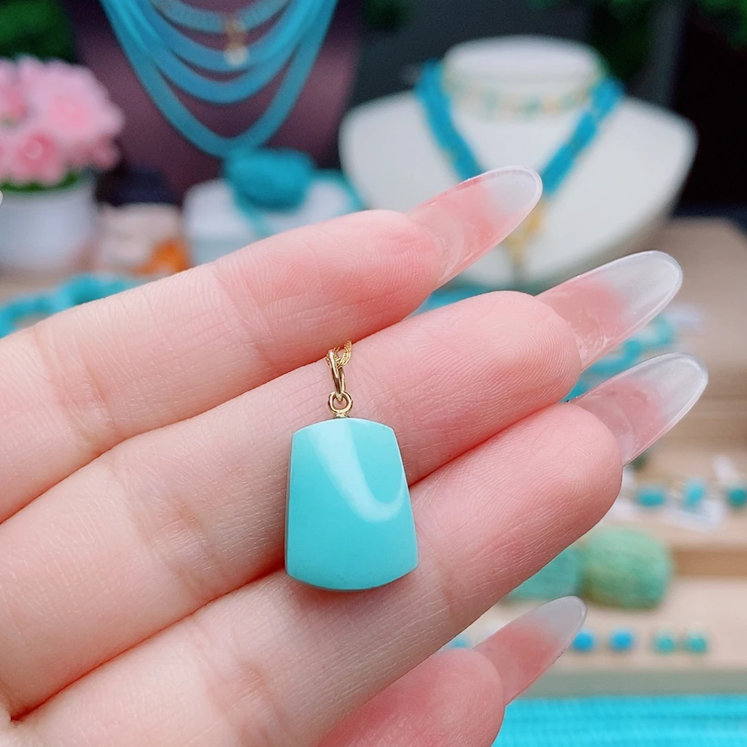 绿松石未镶嵌高瓷绿小无事牌吊坠