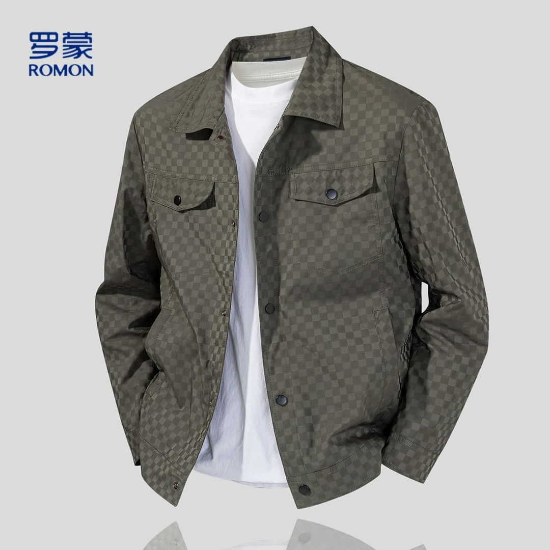 【暗纹棋盘格】罗蒙工装夹克男春垂感商务夹克外套男百搭男士外套