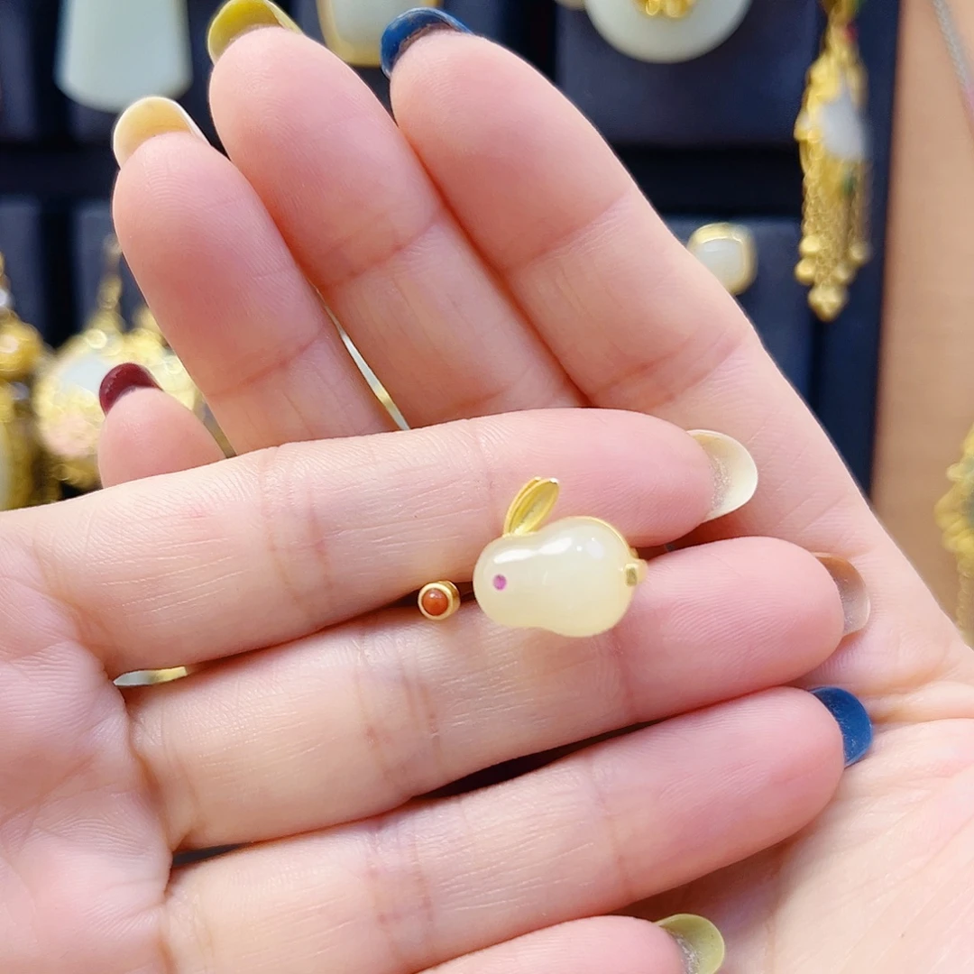 和田玉银S925镀金镶嵌戒指