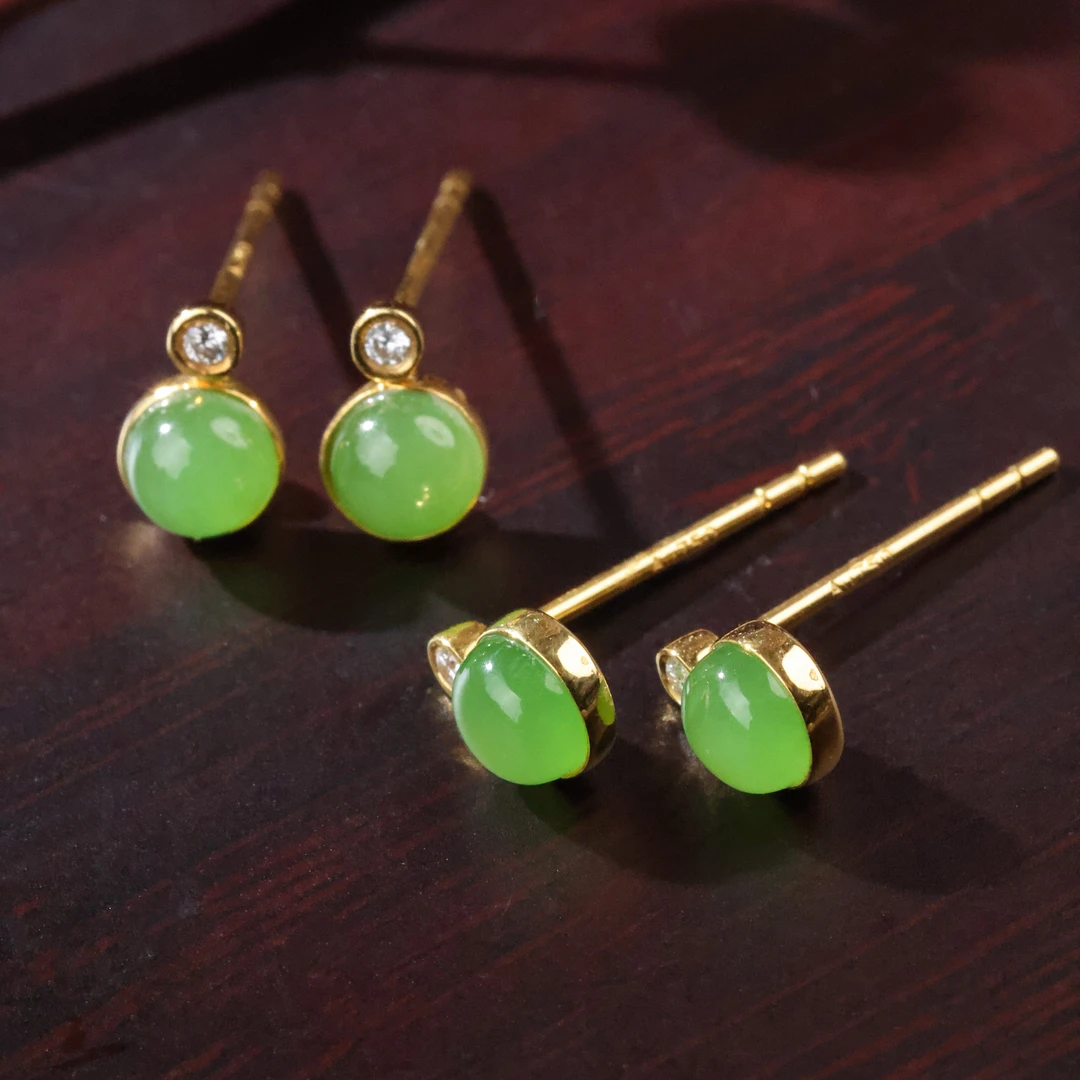 【举石臻选】TA0219-564-6和田玉耳饰18k（一对/多样性发）H