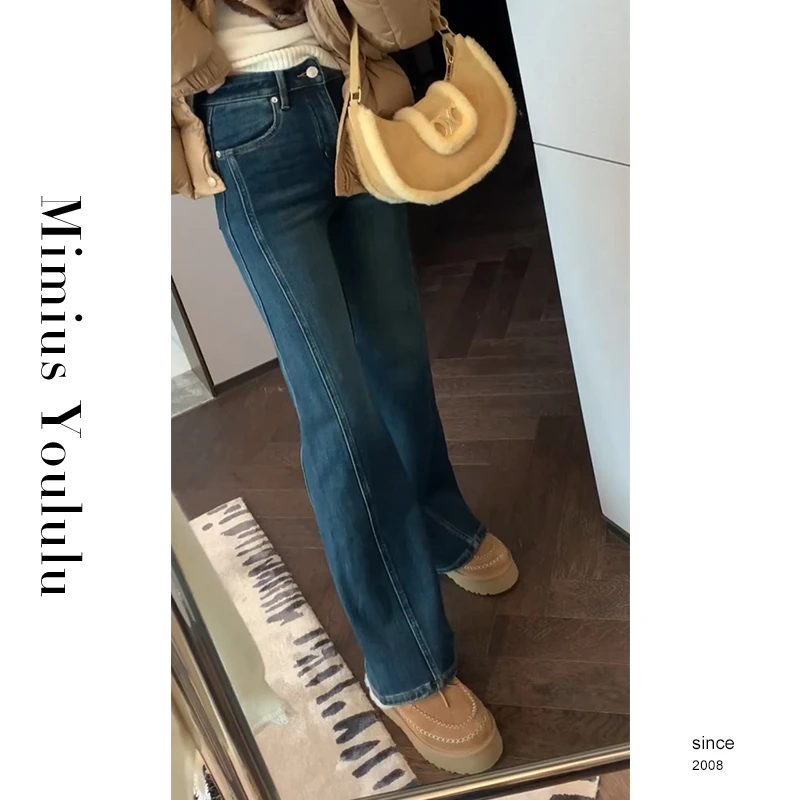 【mimius】游鹿鹿显瘦神裤必入～分割线遮肉微喇加绒牛仔裤WF10050