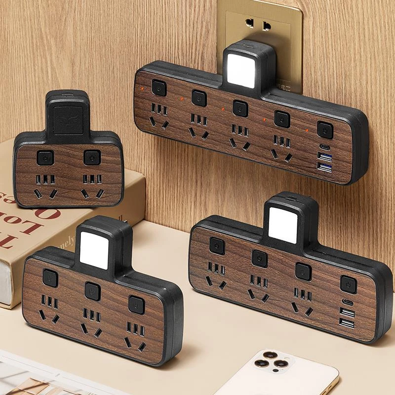 公牛适用木纹排插多功能转换器插座带usb小夜灯家用插排多插位一
