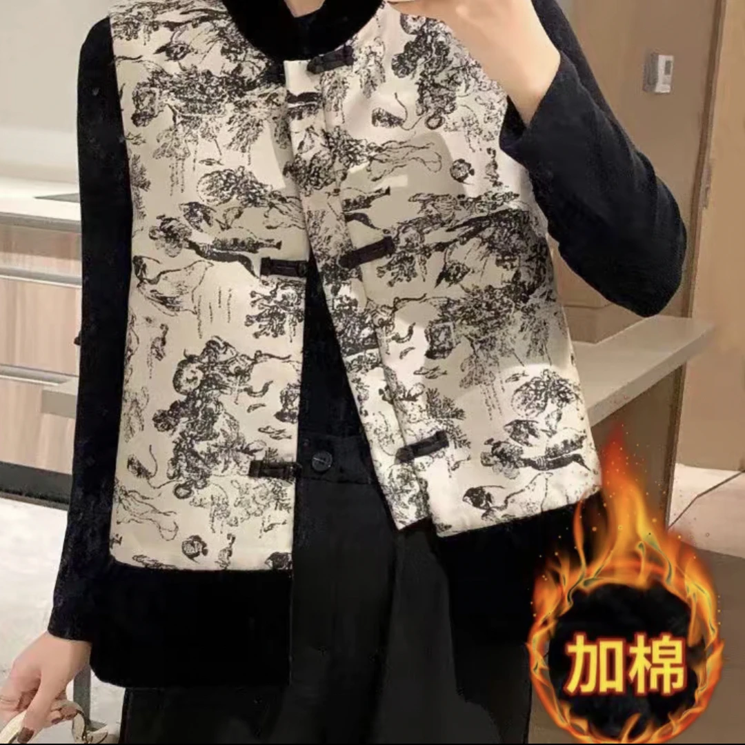 俏佳人春秋夏季复古印花刺绣民族风马夹中国风古装上衣马甲气质