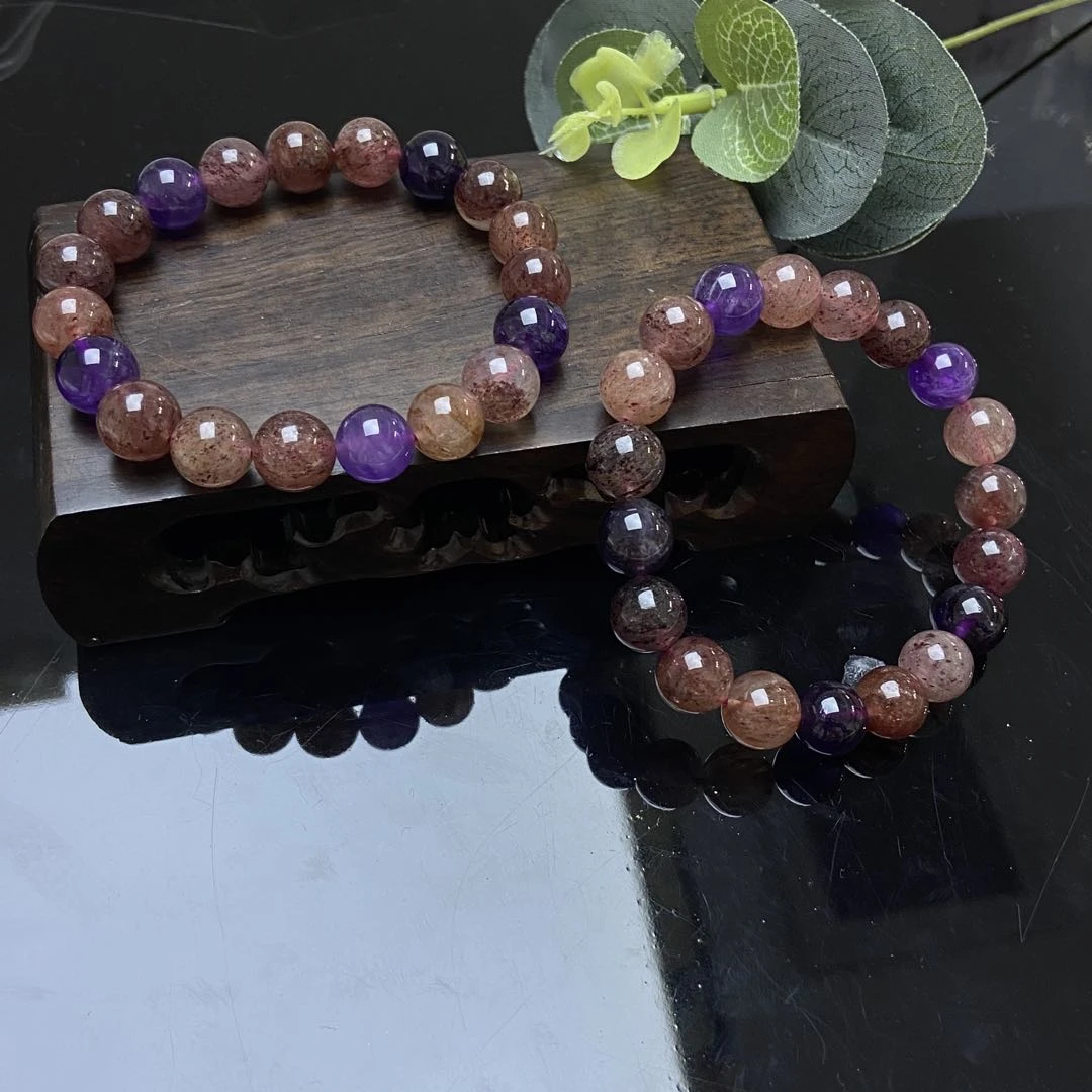 【星浩珠宝】石英质玉草莓晶手串16-9T41K47【多样性发一件】9mm+