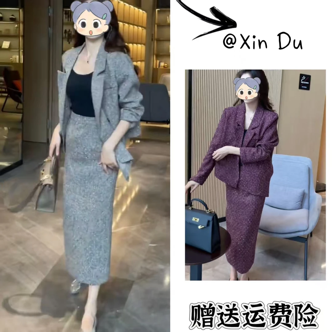 2025秋季新款时尚显瘦气质女士网红洋气两件套百搭款D22135