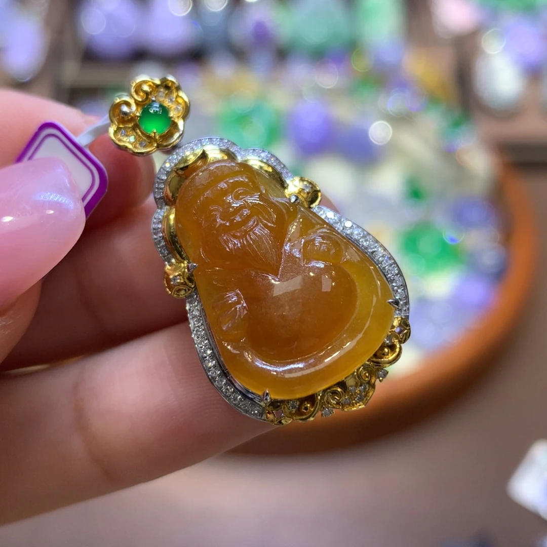 翡翠18K金镶嵌吊坠(不含链)