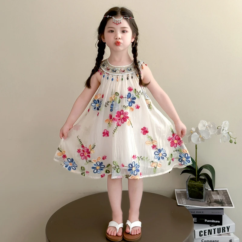 女童连衣裙夏装2025新款洋气儿童公主裙背心裙女孩度假挂脖吊带裙